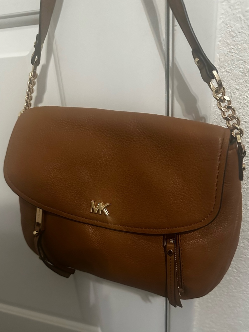 Michael Kors Tan Pebbled Leather Shoulder Bag with Gold Hardware